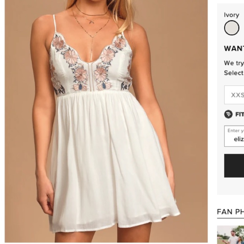 NWOT Lulu’s Daisy Petal Pickin’ Ivory Embroidered Mini Dress